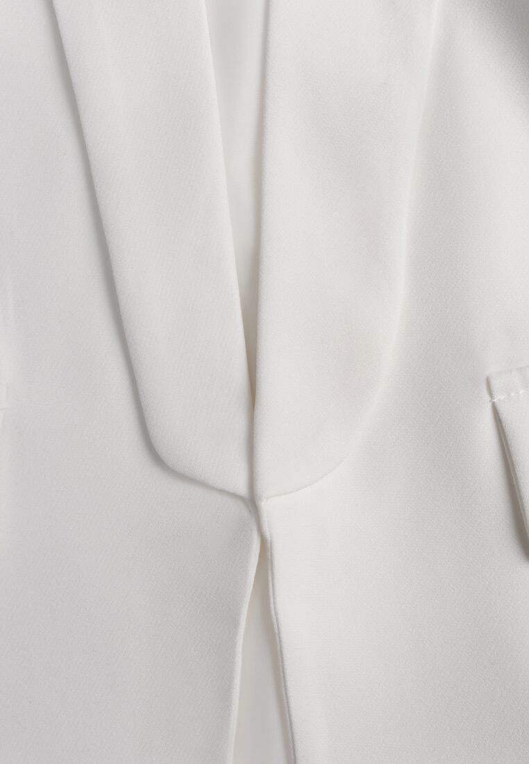Biała Marynarka Bez Zapięć z Ozdobnym Marszczeniem i Imitacją Kieszeni Phelotis 8