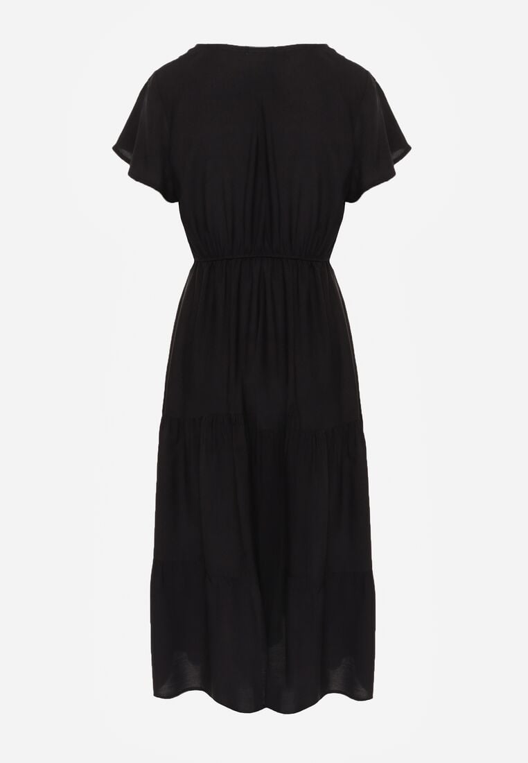 Czarna Sukienka z Wiskozy o Rozkloszowanym Kroju Folky 7