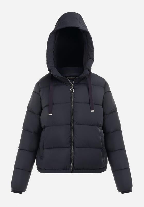 Granatowa Kurtka Puffer Pikowana z Kapturem Shannone 6