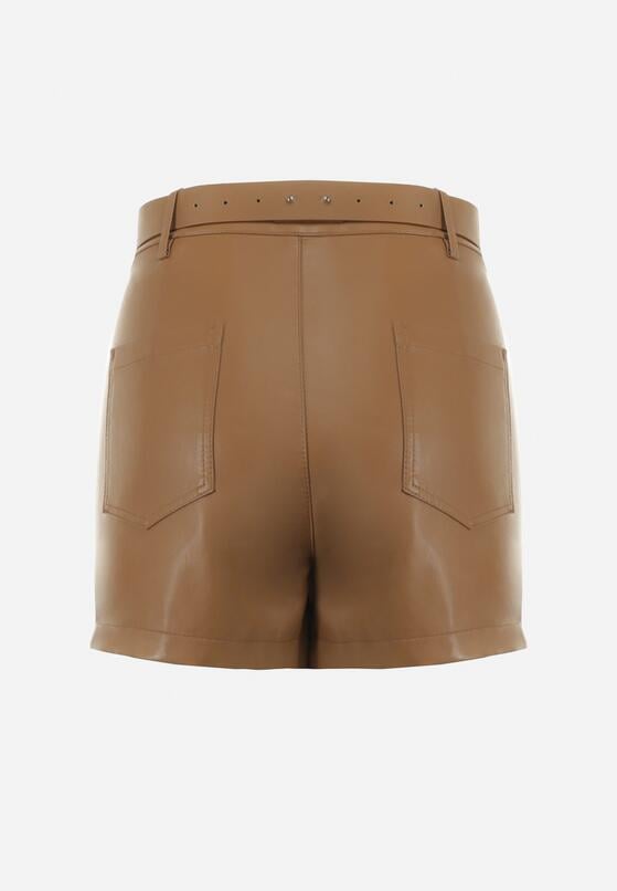 Brązowe Spódnicospodnie z Imitacji Skóry z Paskiem i Łańcuszkiem Haillet 7