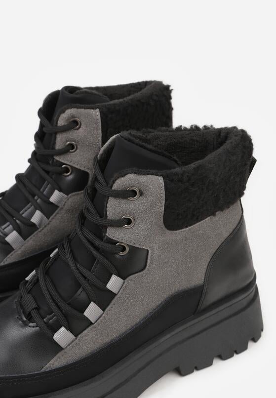 Czarno-Szare Traperki Sznurowane Trapery Jette 8