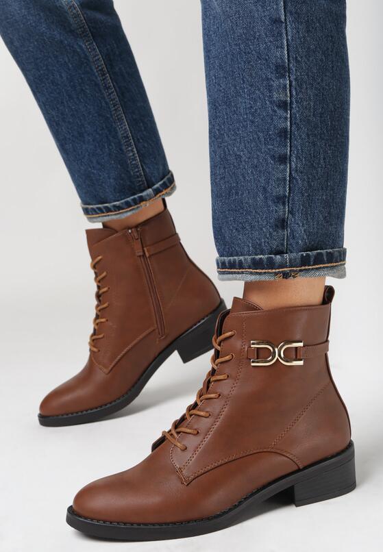 Brązowe Botki Płaskie Bente 1