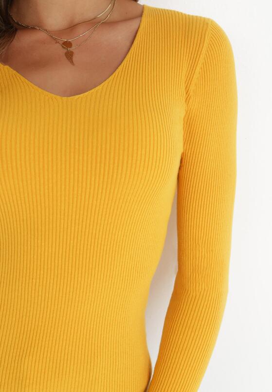 Żółty Sweter Prążkowany Tekko 5