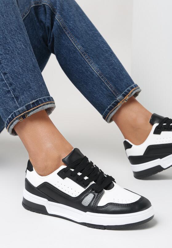 Czarno-Białe Sneakersy Sznurowane z Ekoskóry Kella 1
