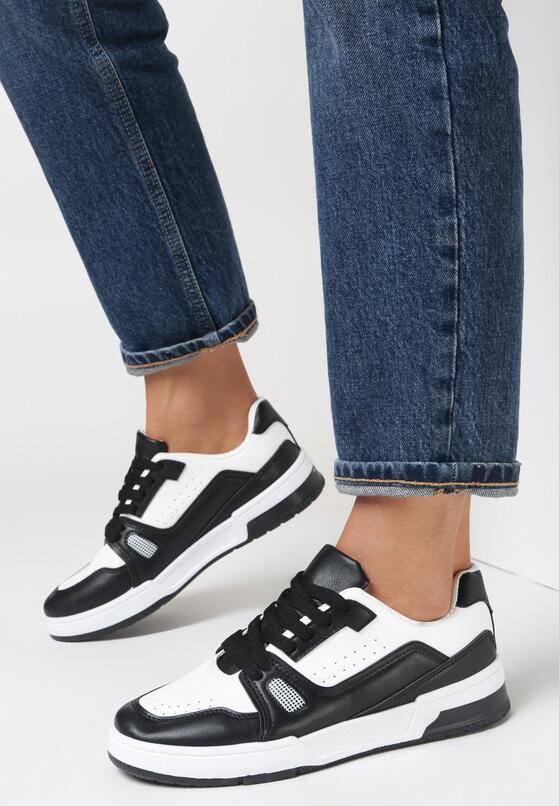 Czarno-Białe Sneakersy Sznurowane z Ekoskóry Kella 2