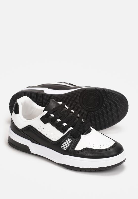 Czarno-Białe Sneakersy Sznurowane z Ekoskóry Kella 4