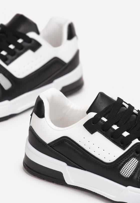 Czarno-Białe Sneakersy Sznurowane z Ekoskóry Kella 5