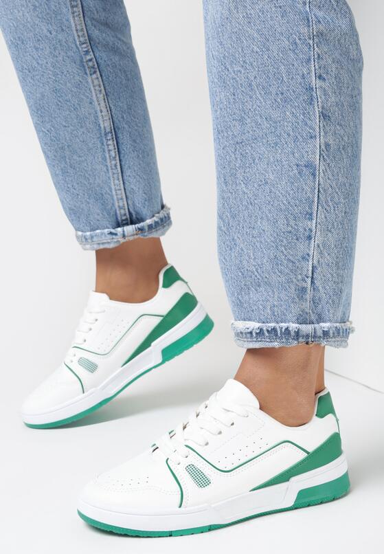 Biało-Zielone Sneakersy Sznurowane z Ekoskóry Kella 1