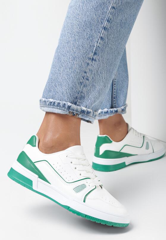 Biało-Zielone Sneakersy Sznurowane z Ekoskóry Kella 2