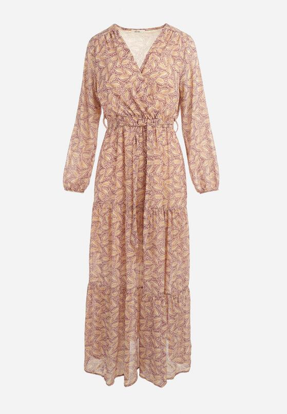 Beżowo-Bordowa Sukienka Maxi Boho Elerra 6