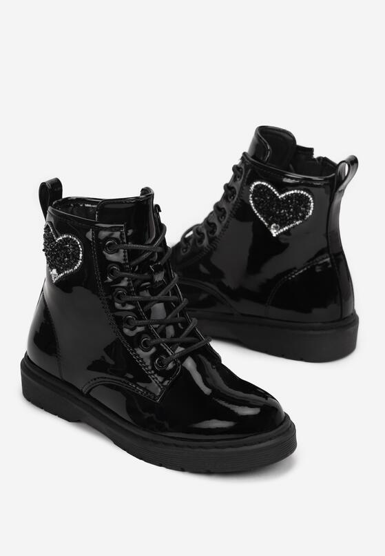 Czarne Botki Lakierowane z Cyrkoniami Udi 2
