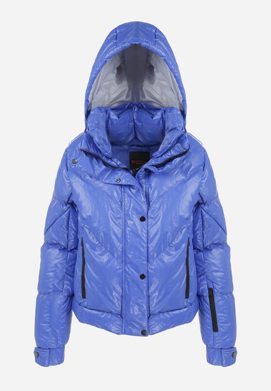 Niebieska Kurtka z Chowanym Kapturem Metaliczna Pikowana Ozruzi 6