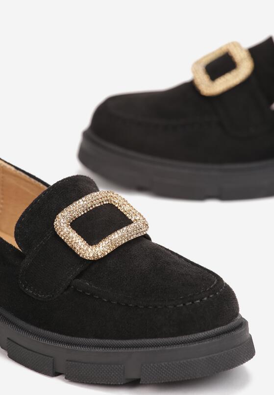 Czarne Mokasyny z Klamerką i Cyrkoniami Drethegian 5