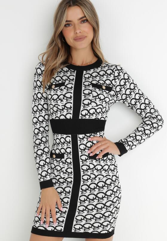 Biała Sukienka Sweterkowa z Wiskozy Proneope 1