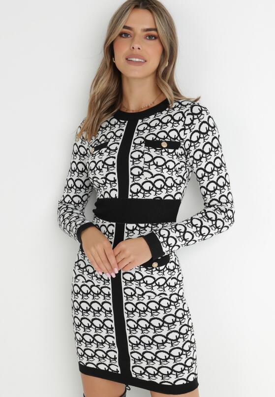 Biała Sukienka Sweterkowa z Wiskozy Proneope 2