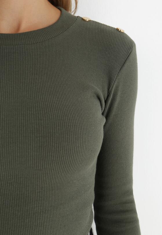 Ciemnozielony Sweter z Prążkowanej Bawełny Ajsyat 5