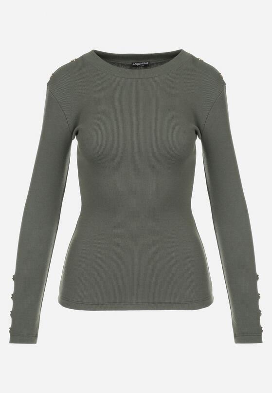 Ciemnozielony Sweter z Prążkowanej Bawełny Ajsyat 6