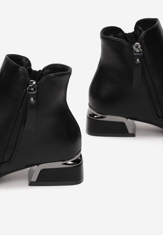 Czarne Botki Sztyblety z Metaliczną Wstawką na Obcasie Mannarri 5