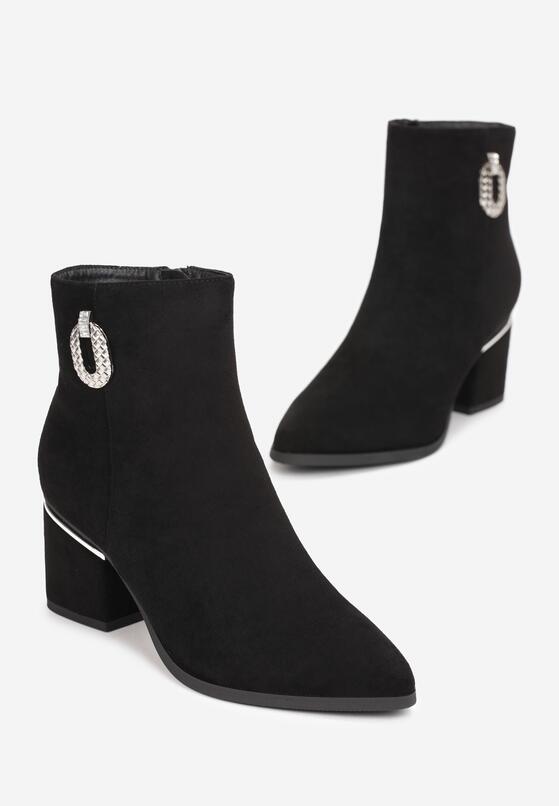 Czarne Botki z Metaliczną Wstawką na Obcasie Min 4