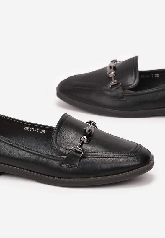 Czarne matowe Mokasyny z Metalową Ozdobą Lalista 5