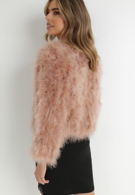 Różowy Płaszcz Krótki z Piórami Rengganis 3