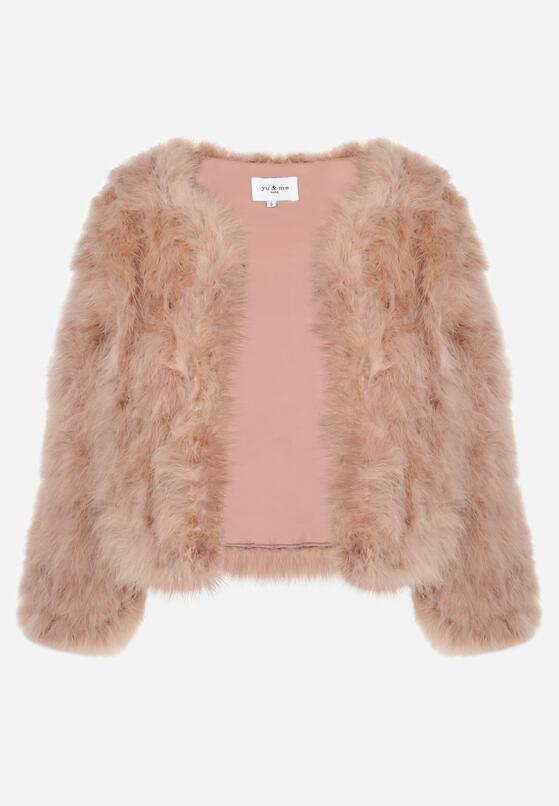 Różowy Płaszcz Krótki z Piórami Rengganis 7