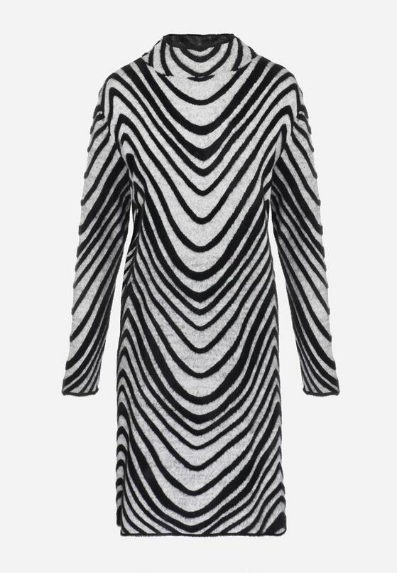 Jasnoszara Sukienka Sweterkowa z Półgolfem Hokoh 6