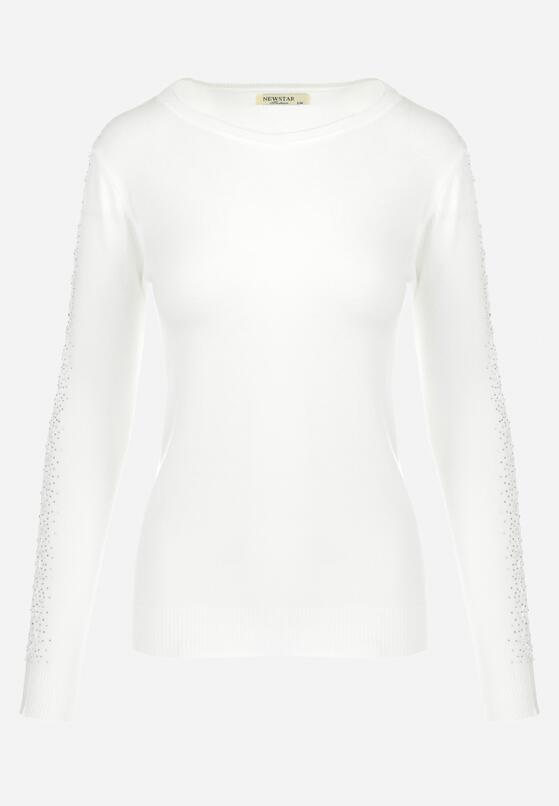 Biały Sweter z Koronką i Cyrkoniami Izzat 6