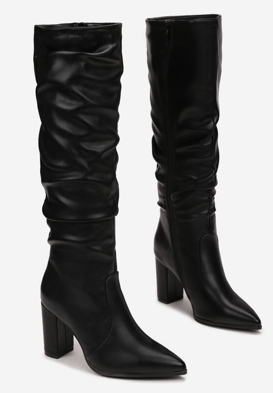 Czarne Kozaki z Marszczeniem i Szpiczastym Noskiem Afana 4