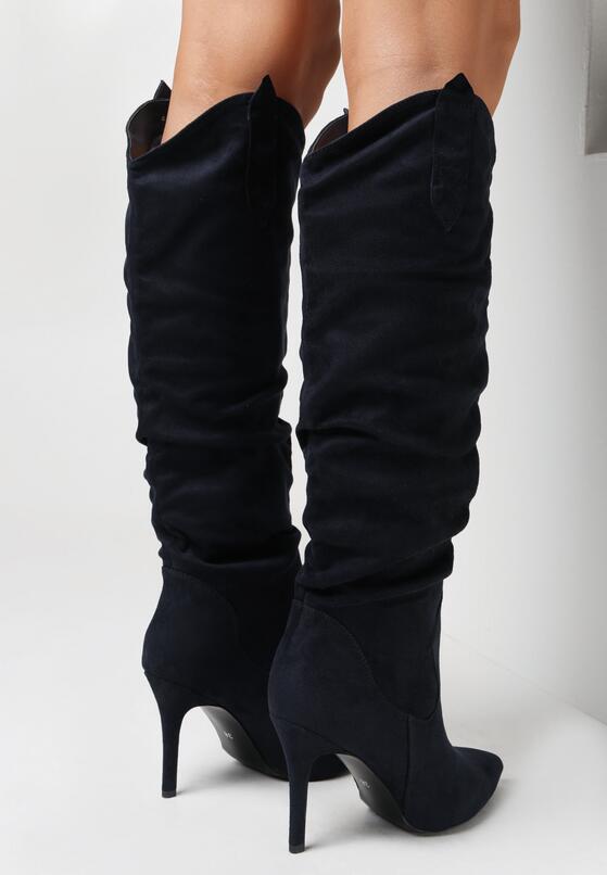 Granatowe Kozaki z Marszczeniem i Szpiczastym Noskiem Gertruda 2