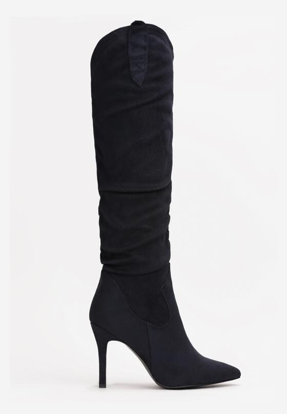 Granatowe Kozaki z Marszczeniem i Szpiczastym Noskiem Gertruda 3