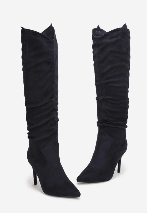 Granatowe Kozaki z Marszczeniem i Szpiczastym Noskiem Gertruda 4