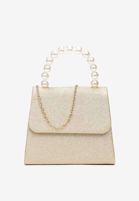 Złota Torebka Brokatowa z Rączką z Perłami Aednah 1