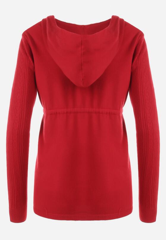 Bordowy Kardigan Ściągany w Pasie z Kapturem Mase 7