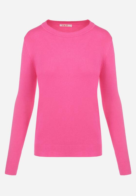 Fuksjowy Sweter z Okrągłym Dekoltem Gładki Irishi 6