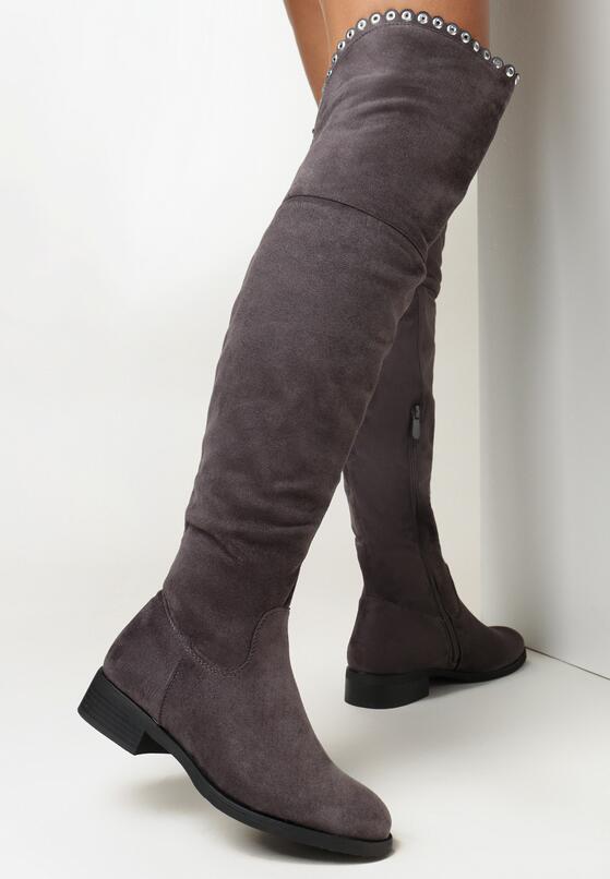 Szare Kozaki za Kolano na Płaskiej Podeszwie Saol 2