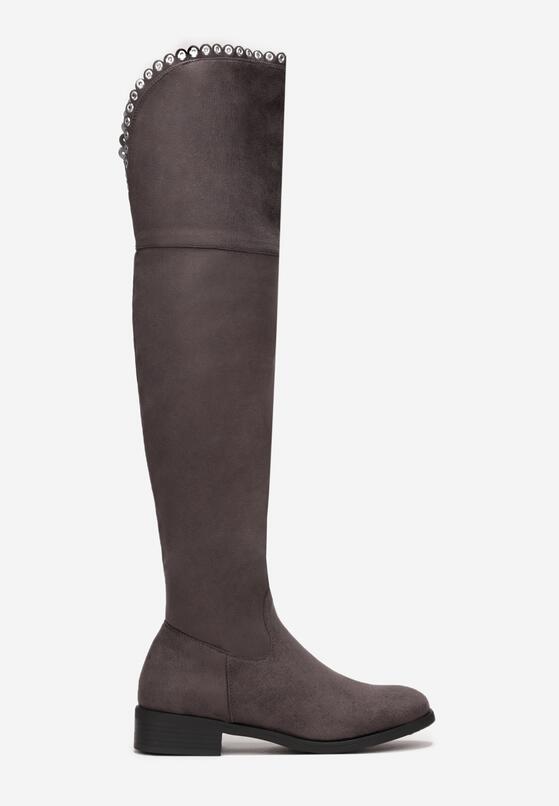 Szare Kozaki za Kolano na Płaskiej Podeszwie Saol 3