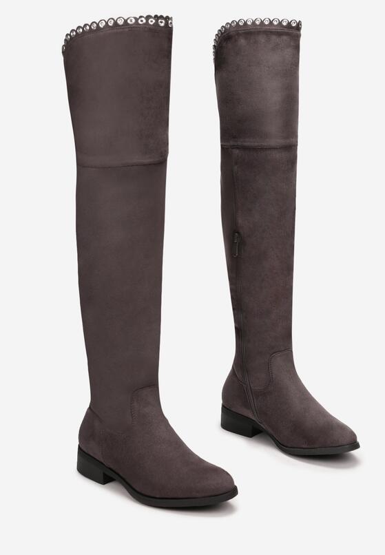 Szare Kozaki za Kolano na Płaskiej Podeszwie Saol 4