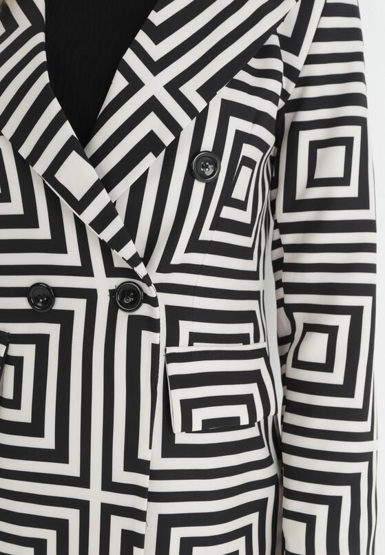 Czarno-Biała Marynarka Dwurzędowa w Geometryczny Print Chirmi 5