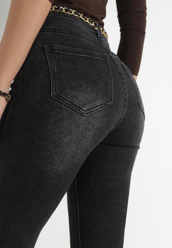 Czarne Jeansy Skinny z Paskiem z Łańcuszkiem Kona 4