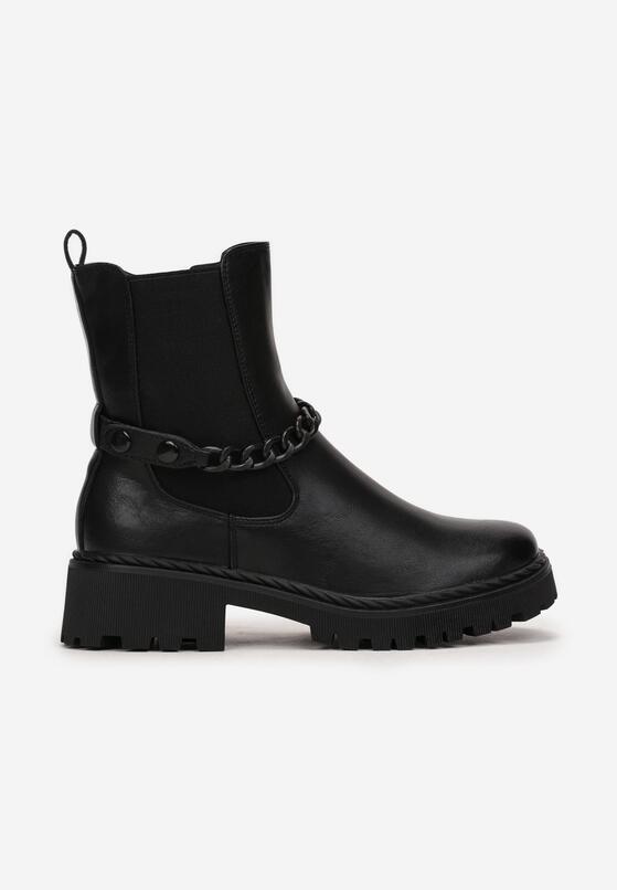 Czarne Botki Sztyblety z Łańcuchem Fazi 3