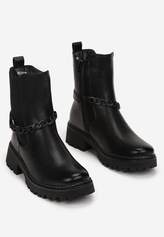 Czarne Botki Sztyblety z Łańcuchem Fazi 4