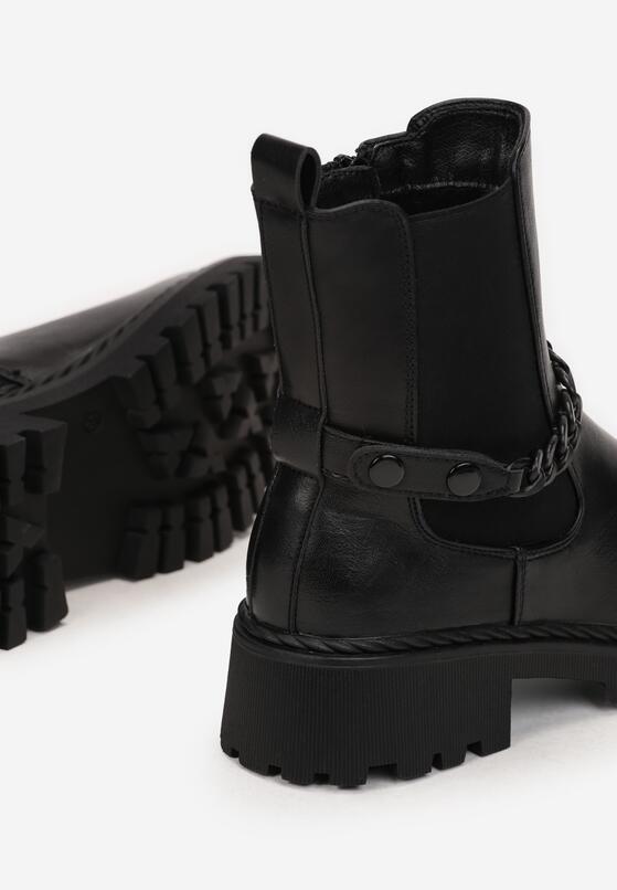 Czarne Botki Sztyblety z Łańcuchem Fazi 5