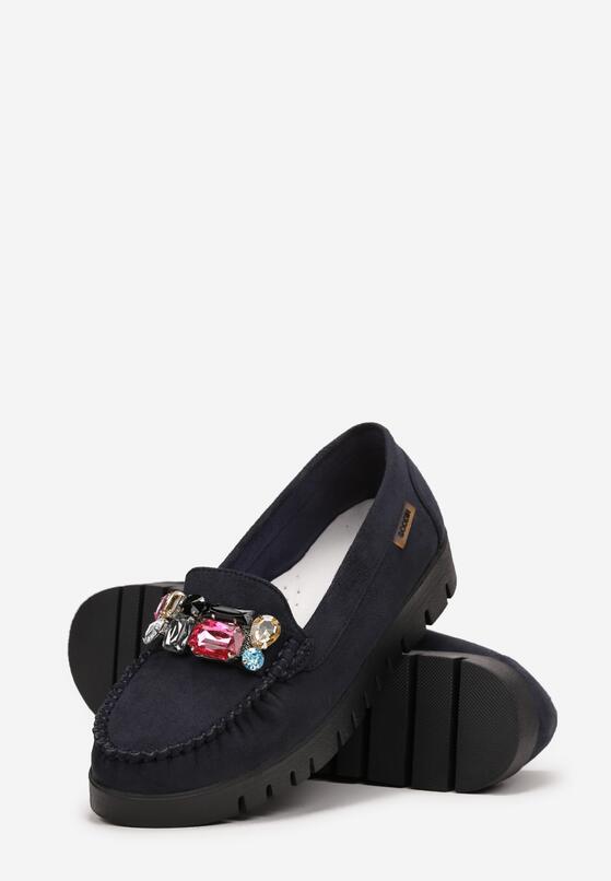 Granatowe Mokasyny na Grubej Podeszwie z Wkładką ze Skóry Naturalnej Gwennol 4