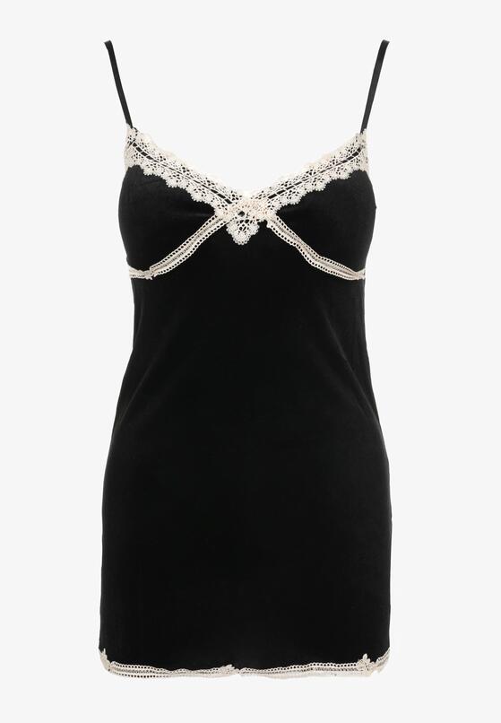 Czarny 2-częściowy Komplet Welurowy Koszula Nocna i Szlafrok Hipheve 6