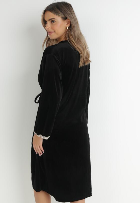 Czarny 2-częściowy Komplet Welurowy Koszula Nocna i Szlafrok Hipheve 3