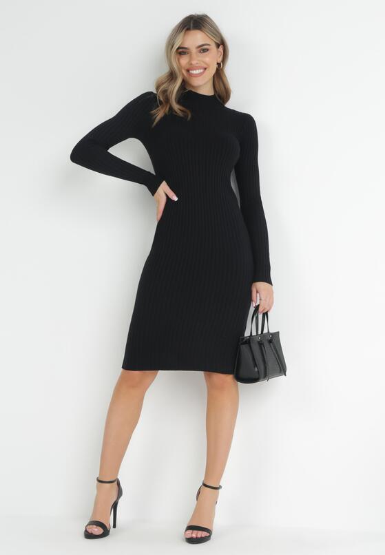 Czarna Sukienka Dzianinowa z Kaszmirem Klymiche 1