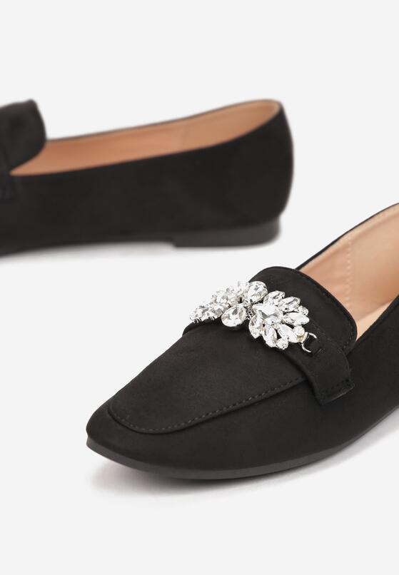 Czarne Mokasyny z Ekozamszu Zdobione Cyrkoniami Berma 5