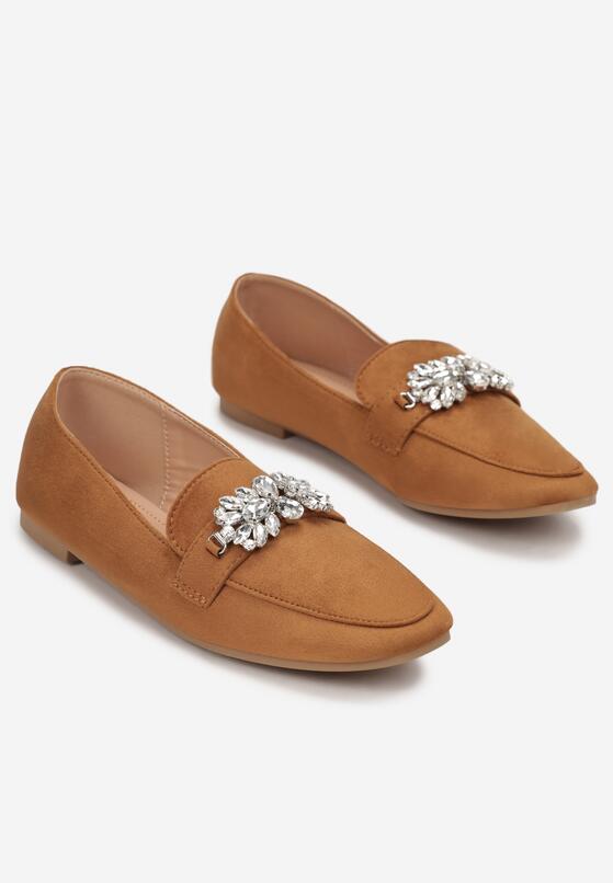 Brązowe Mokasyny z Ekozamszu Zdobione Cyrkoniami Berma 4