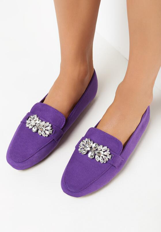 Fioletowe Mokasyny z Ekozamszu Zdobione Cyrkoniami Berma 1